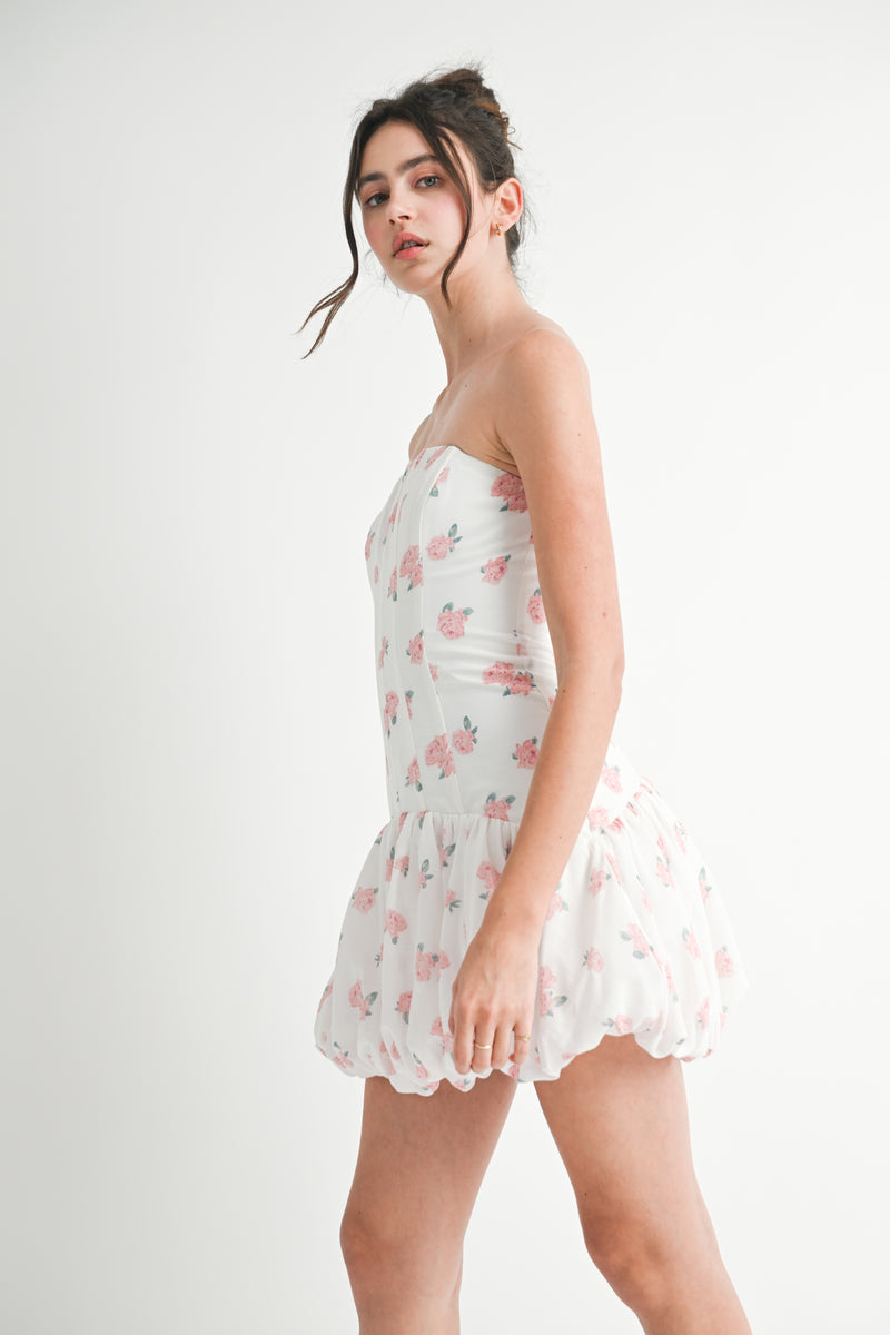 MELOREA STRAPLESS BUBBLE HEM MINI DRESS