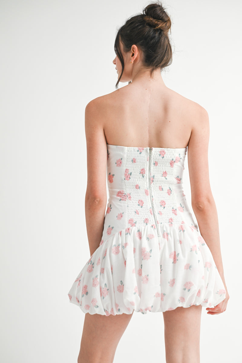 MELOREA STRAPLESS BUBBLE HEM MINI DRESS