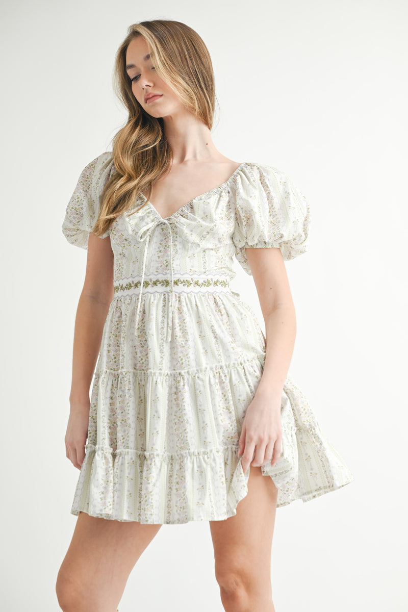 CAMDEN FLORAL WAIST TIE TIERED SKIRT MINI DRESS