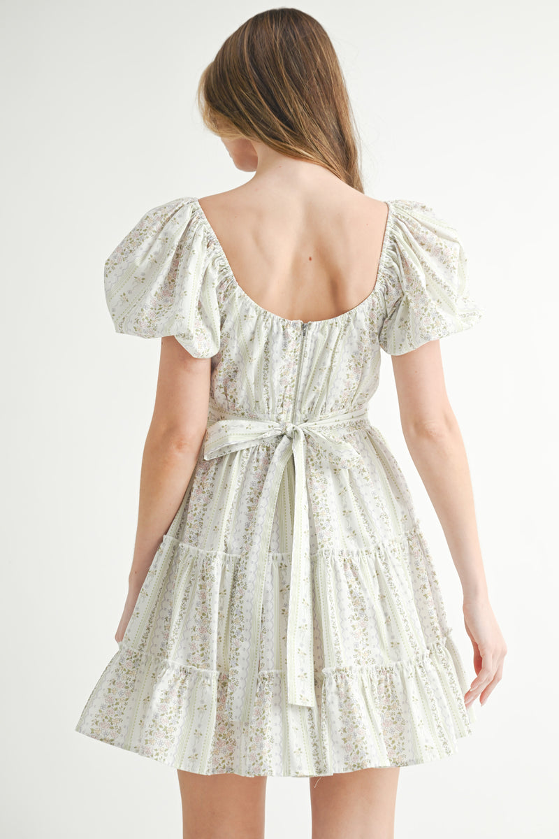 CAMDEN FLORAL WAIST TIE TIERED SKIRT MINI DRESS