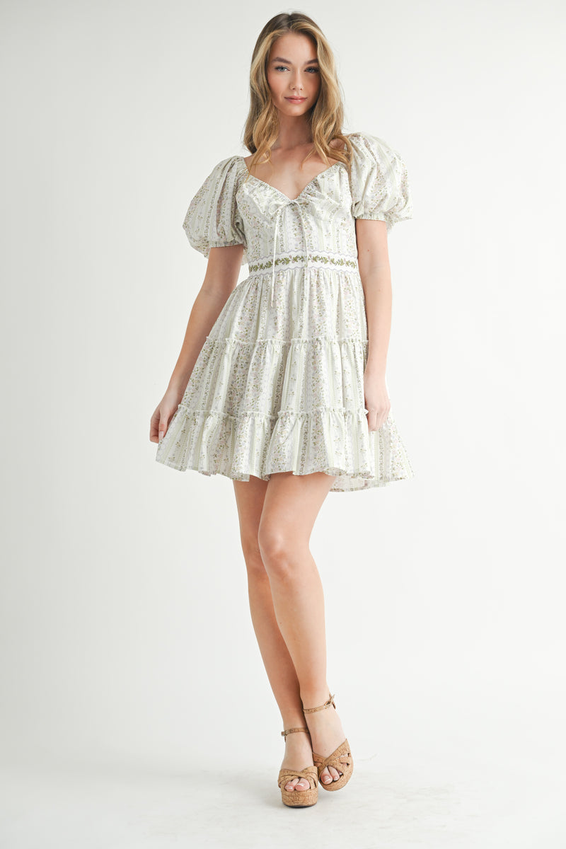 CAMDEN FLORAL WAIST TIE TIERED SKIRT MINI DRESS