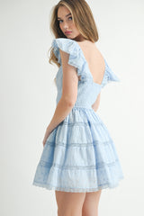 MELROSE EYELET LACE SMOCKED MINI DRESS