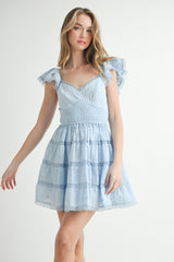 MELROSE EYELET LACE SMOCKED MINI DRESS