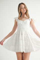 MELROSE EYELET LACE SMOCKED MINI DRESS