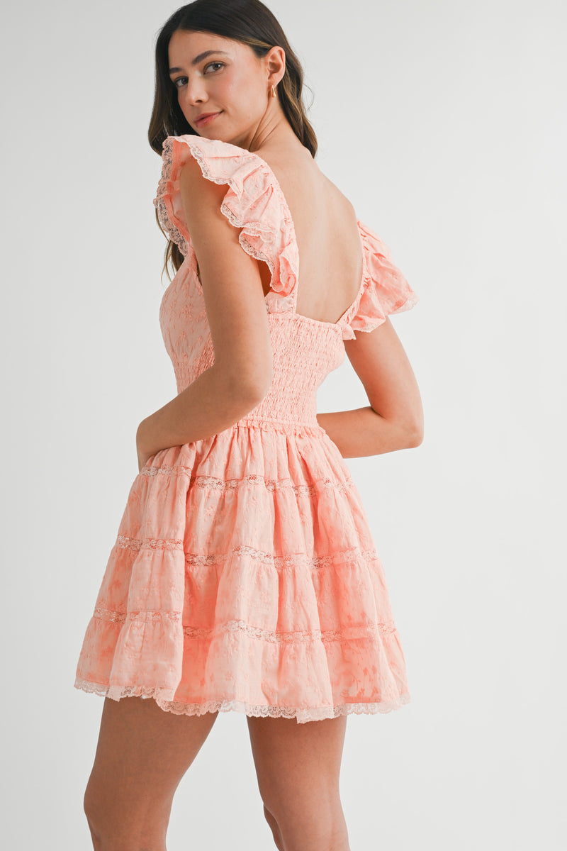 MELROSE EYELET LACE SMOCKED MINI DRESS