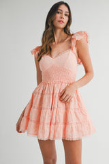 MELROSE EYELET LACE SMOCKED MINI DRESS