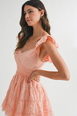 MELROSE EYELET LACE SMOCKED MINI DRESS