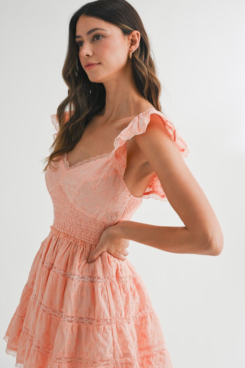 MELROSE EYELET LACE SMOCKED MINI DRESS