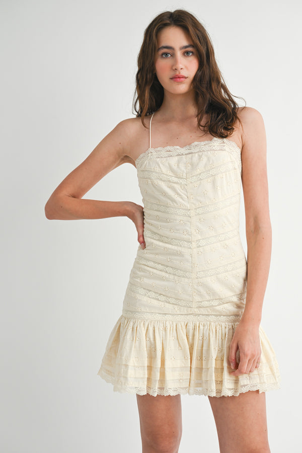 SARIAH HALTER LACE MINI DRESS