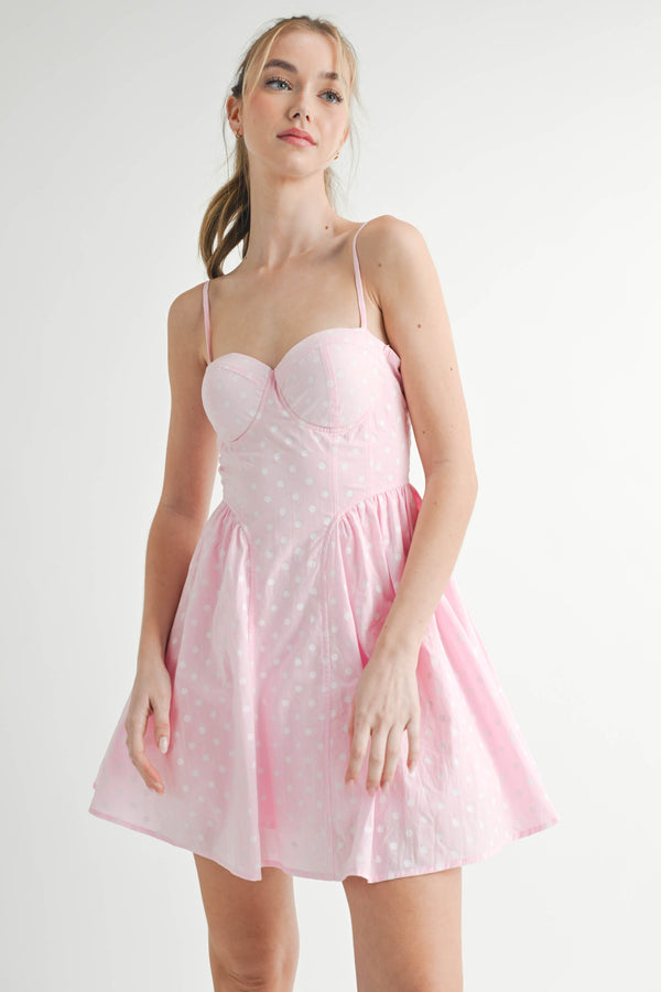 LAVINA POLKA DOT BUSTIER MIDI DRESS