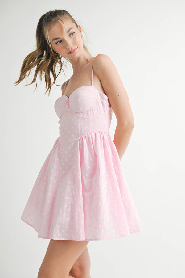 LAVINA POLKA DOT BUSTIER MIDI DRESS
