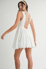 TALORE LACE UP BACK EYELET DRESS