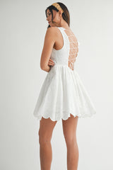 TALORE LACE UP BACK EYELET DRESS