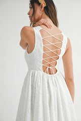 TALORE LACE UP BACK EYELET DRESS