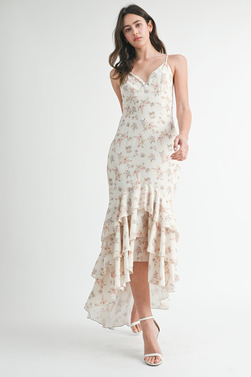 ASHBURY FLORAL RUFFLE MIDI DRESS