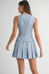 CHARLEE BOX PLEAT STRIPED VEST DRESS