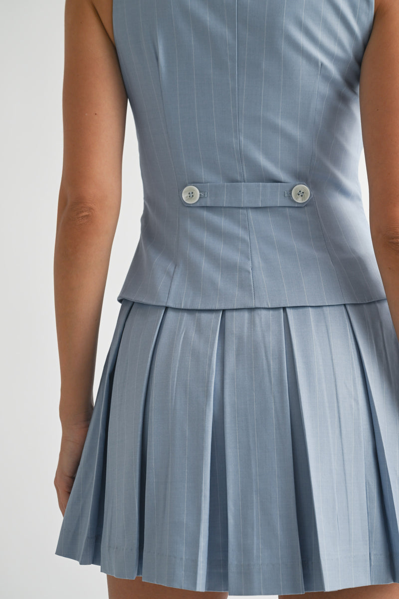 CHARLEE BOX PLEAT STRIPED VEST DRESS