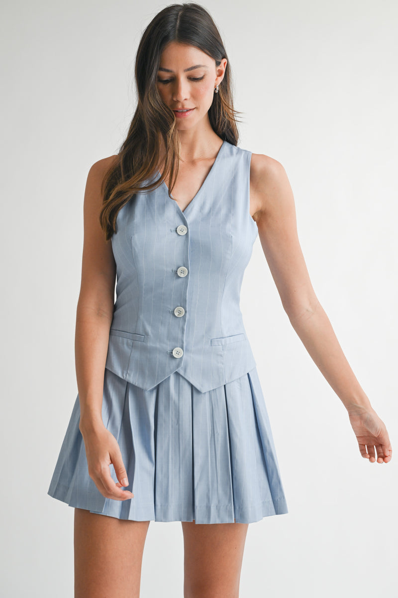 CHARLEE BOX PLEAT STRIPED VEST DRESS