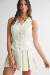 CHRISTINA BOX PLEAT STRIPED VEST DRESS
