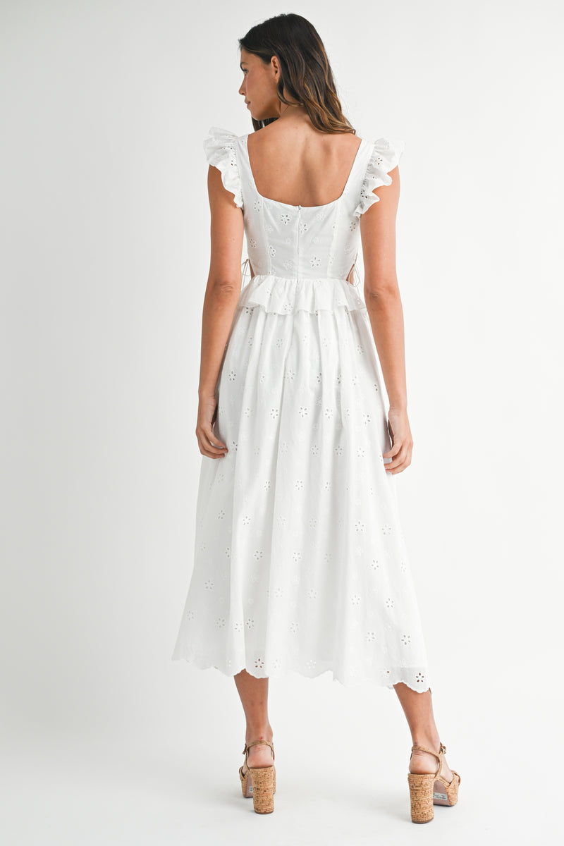 RILEY EYELET BUSTIER MIDI DRESS