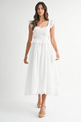 RILEY EYELET BUSTIER MIDI DRESS