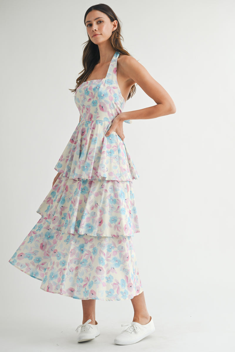 NOELLE PRINTED TIERED DRESS