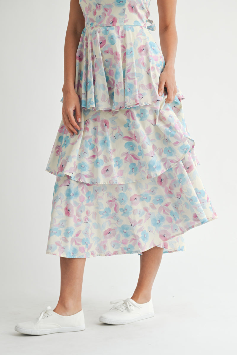 NOELLE PRINTED TIERED DRESS