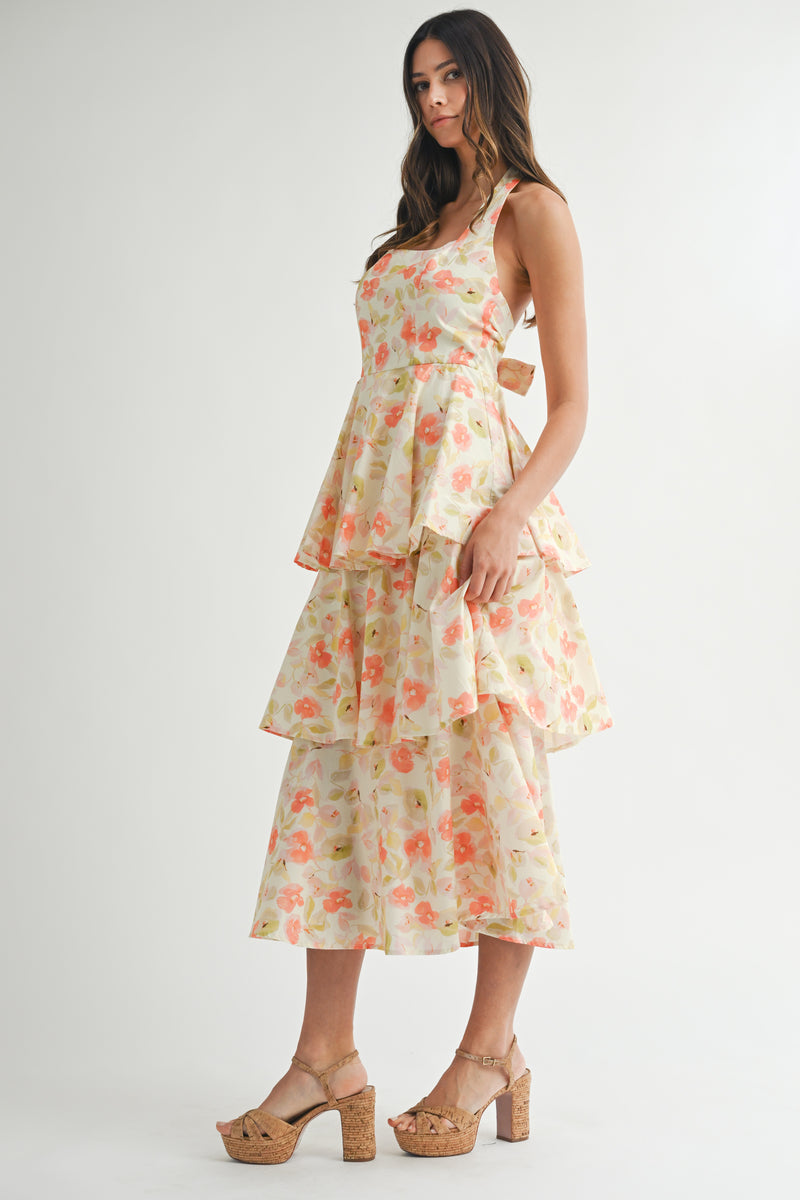 NOELLE PRINTED TIERED DRESS
