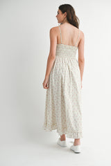 RAYNA SMOCKED FLARE MIDI DRESS