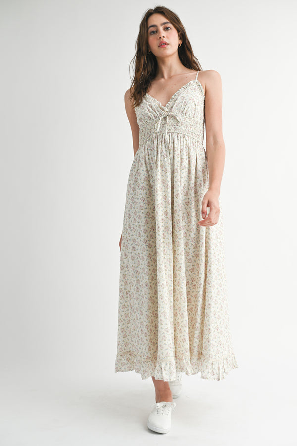 RAYNA SMOCKED FLARE MIDI DRESS