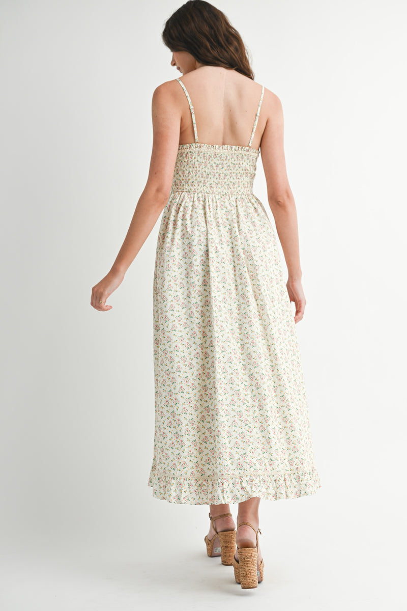 RAYNA SMOCKED FLARE MIDI DRESS