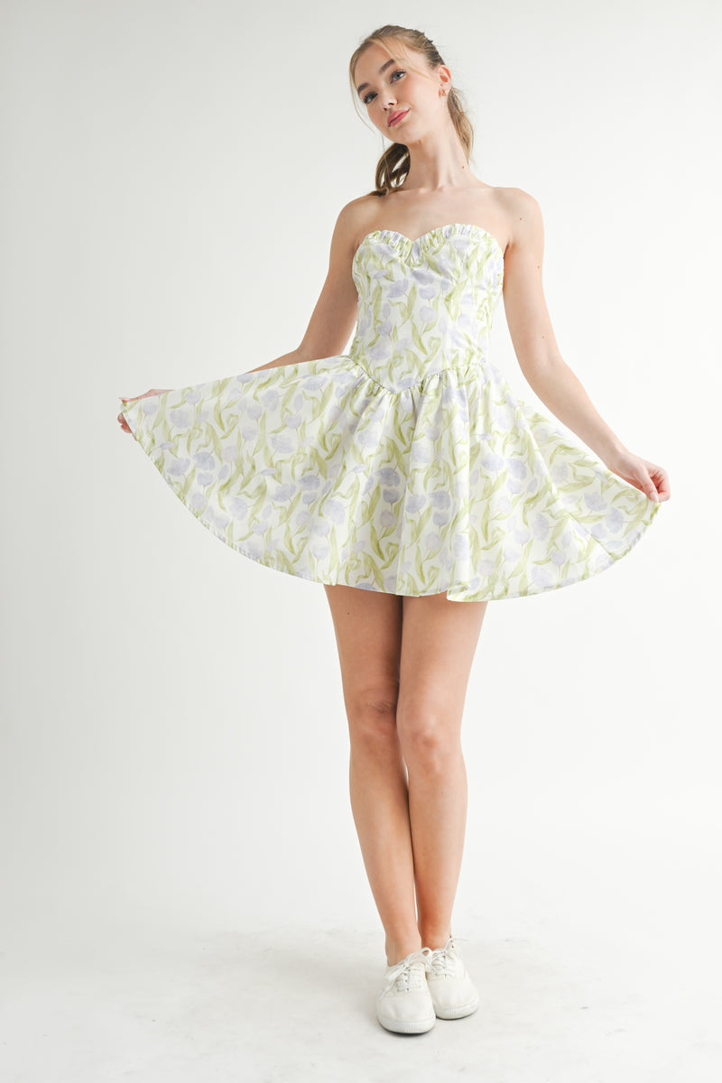 NEWBURY PRINTED BUSTIER MINI DRESS