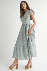SARAI FLUTTER SLEEVE MIDI DRESS