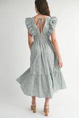 SARAI FLUTTER SLEEVE MIDI DRESS