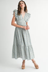 SARAI FLUTTER SLEEVE MIDI DRESS