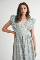 SARAI FLUTTER SLEEVE MIDI DRESS