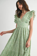 SARAI FLUTTER SLEEVE MIDI DRESS
