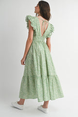SARAI FLUTTER SLEEVE MIDI DRESS