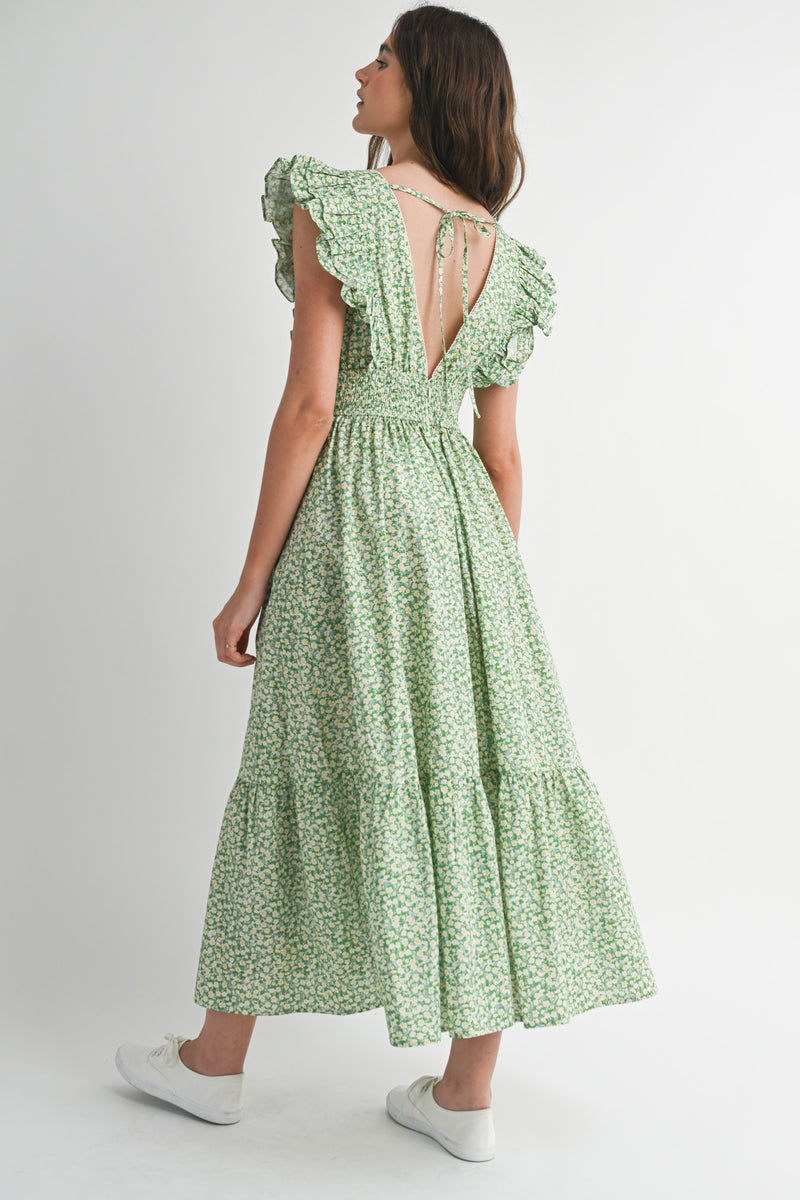SARAI FLUTTER SLEEVE MIDI DRESS