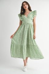 SARAI FLUTTER SLEEVE MIDI DRESS