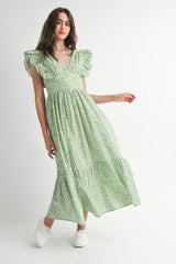 SARAI FLUTTER SLEEVE MIDI DRESS