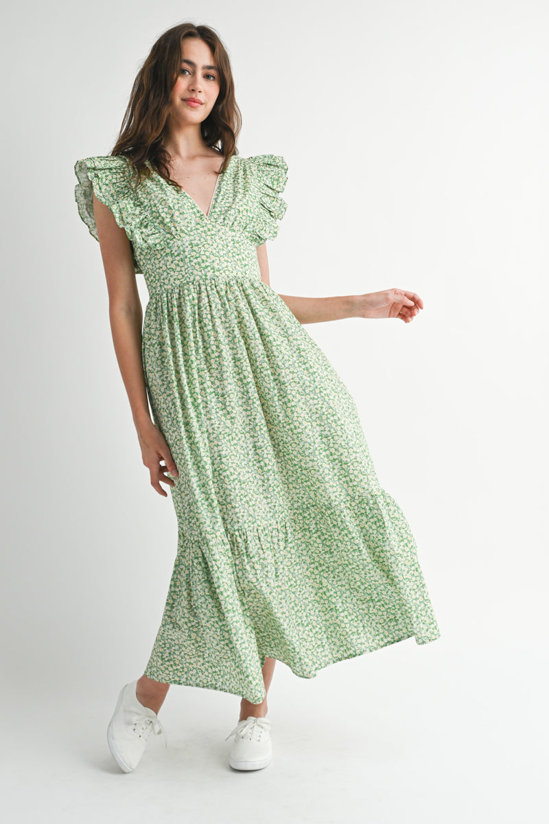 SARAI FLUTTER SLEEVE MIDI DRESS