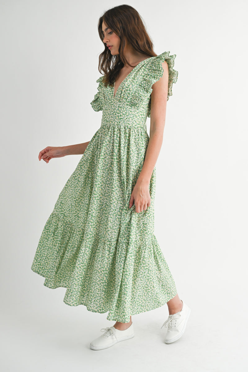 SARAI FLUTTER SLEEVE MIDI DRESS