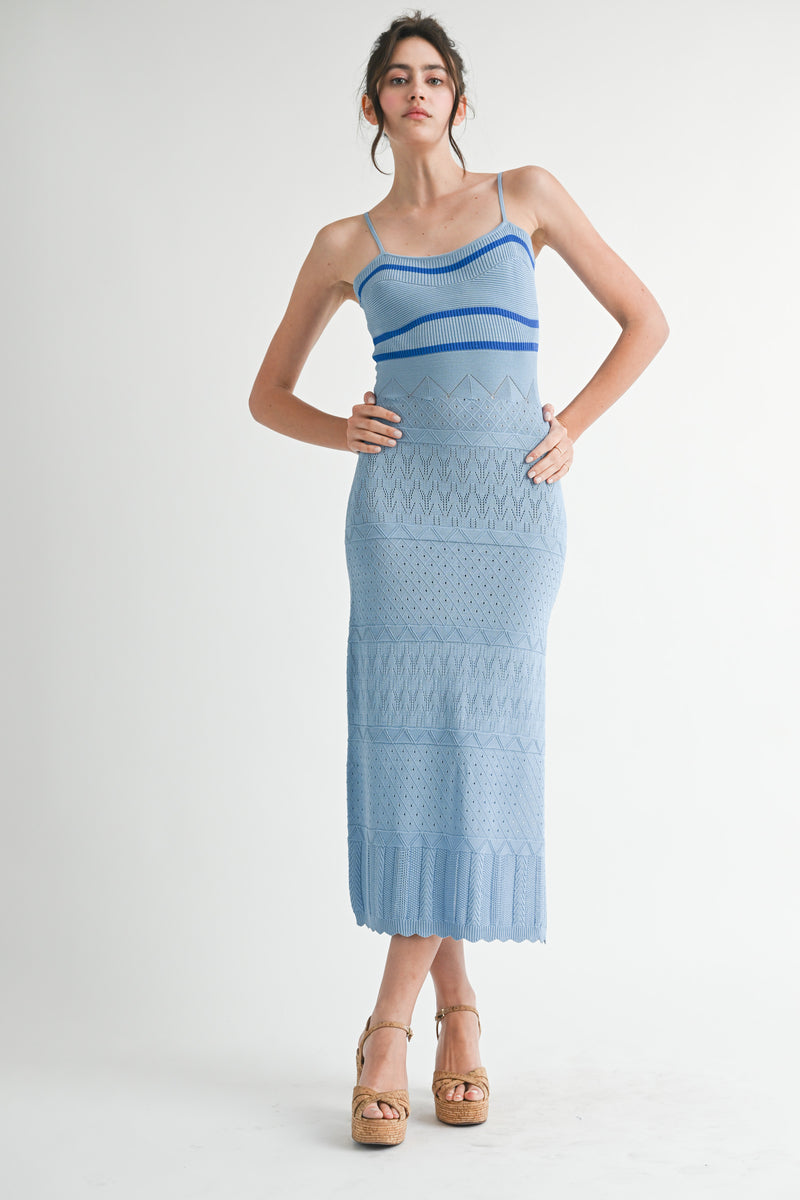 SERILYN KNIT CROCHET MIDI DRESS