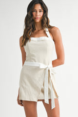 RENATA COLOR BLOCK HALTER NECK MINI DRESS