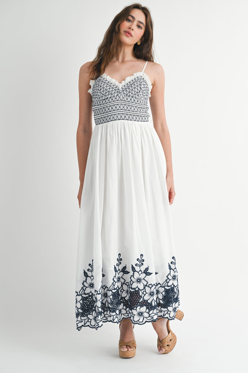 GAGA EMBROIDERED COTTON MIDI DRESS