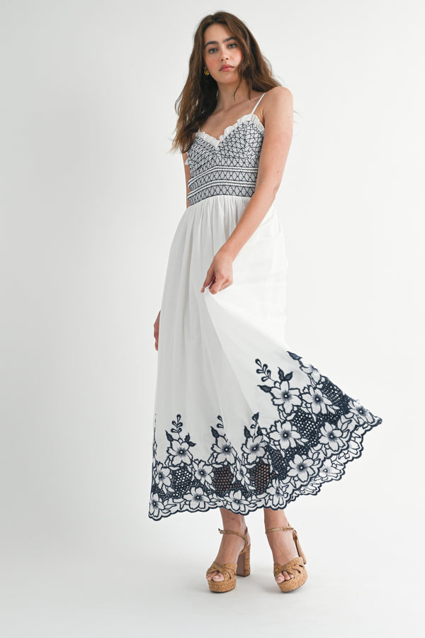 GAGA EMBROIDERED COTTON MIDI DRESS