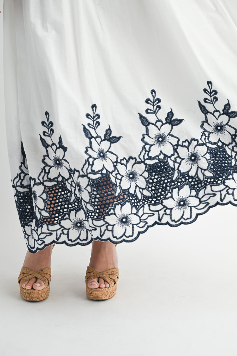 GAGA EMBROIDERED COTTON MIDI DRESS