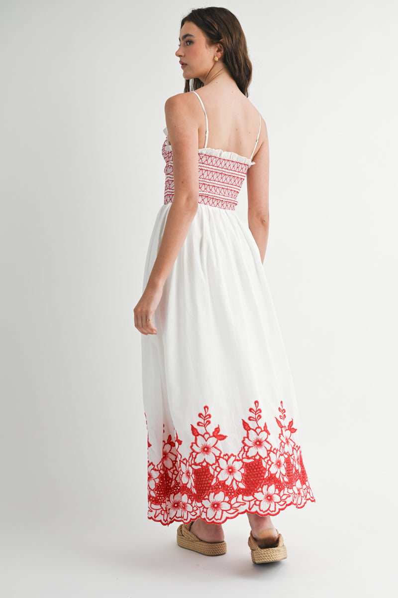 GAGA EMBROIDERED COTTON MIDI DRESS