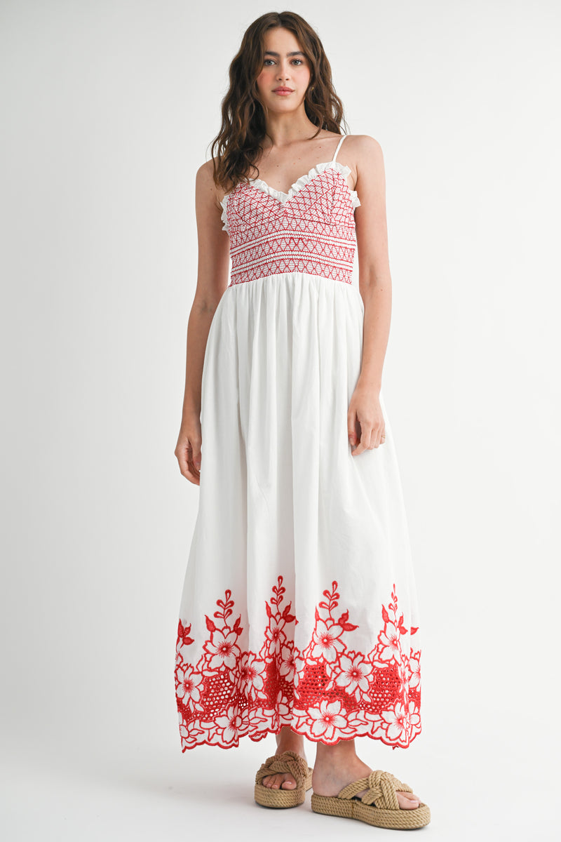 GAGA EMBROIDERED COTTON MIDI DRESS